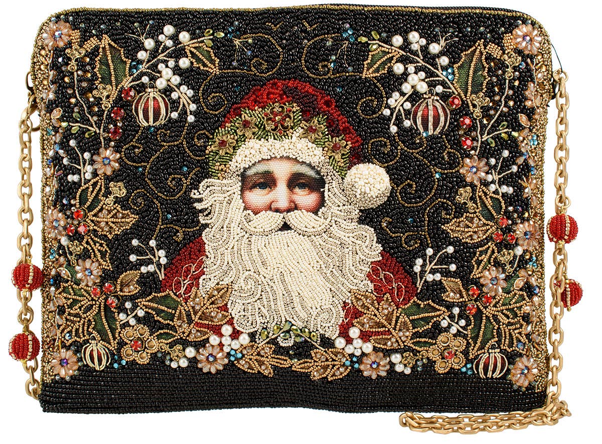 Holiday Magic Santa Beaded And Embroidered Crossbody Handbag