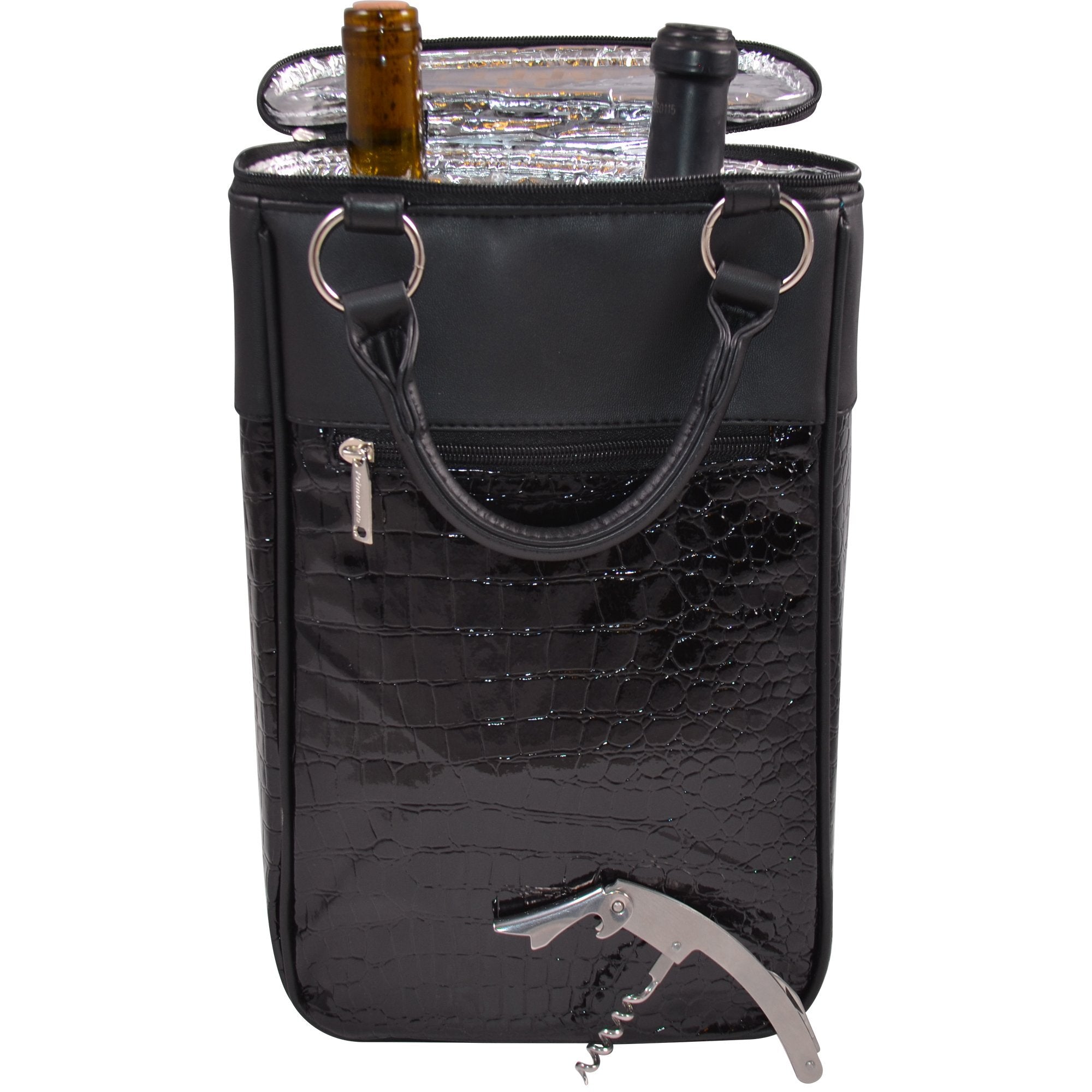 Double Bottle Black Croc Tote