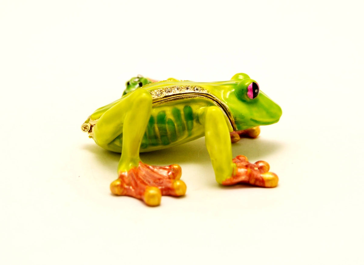 Leaping Frog with Baby Trinket Box