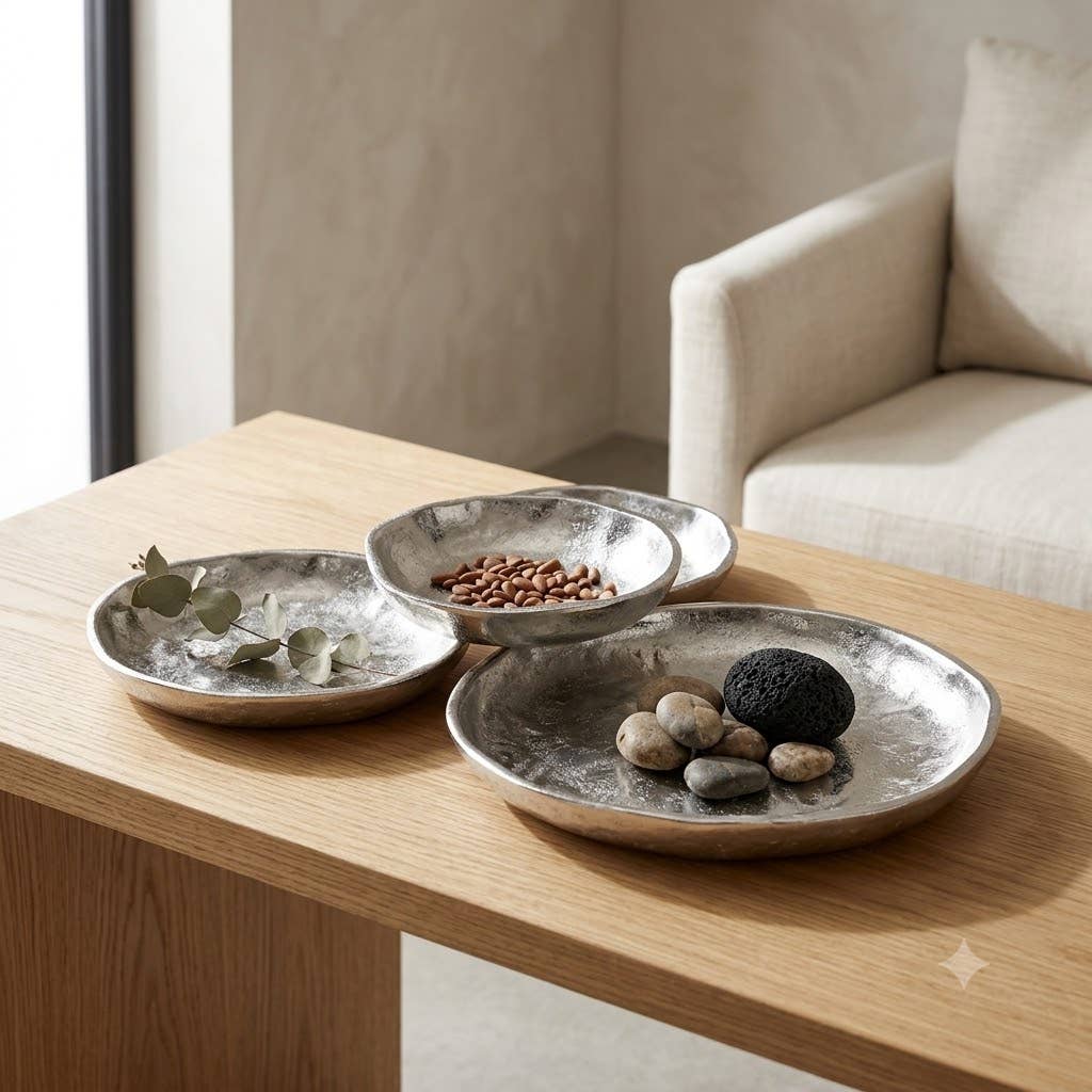 Silver Textured 4-Plate Dish