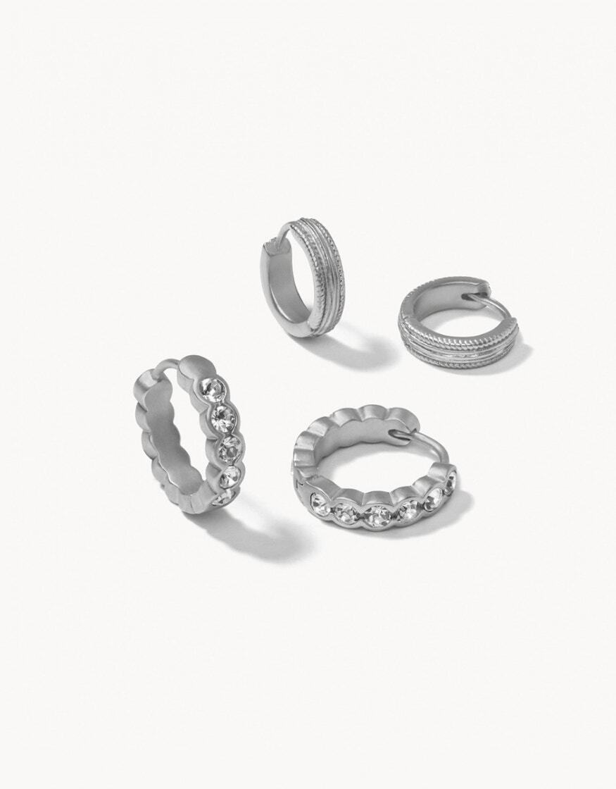 676250 Simple Hoop Earring Set Crystal SIL