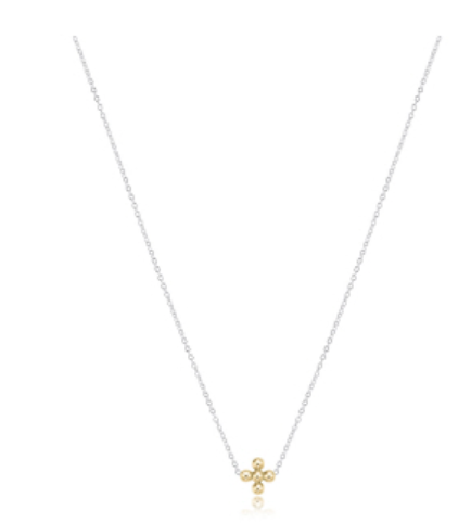 16in Sterling Mixed Metal Signature Beaded Gold Cross