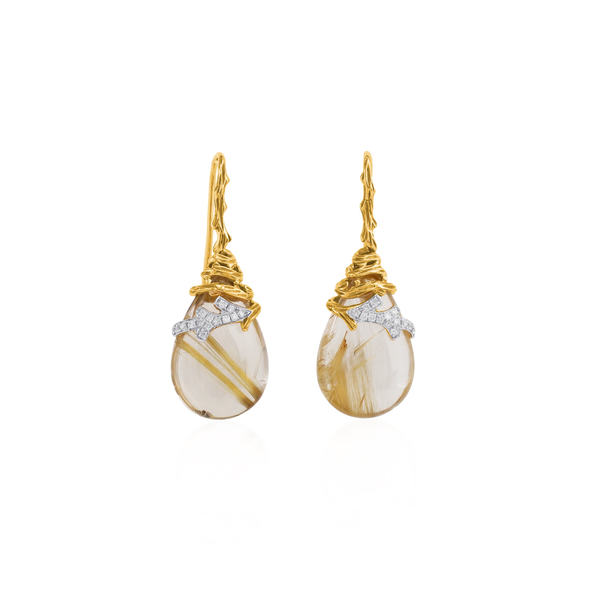 Enchanted Forest Earrings with Rutilated Quartz and Diamonds