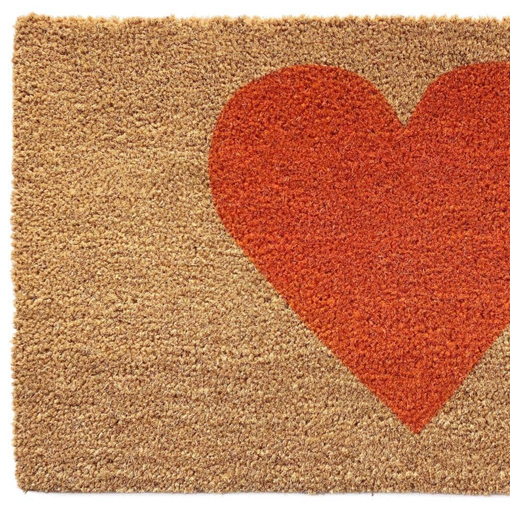 Brown And Orange Heart Outdoor Coir Door Mat