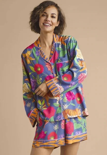 Indigo Floral Tiger Face Pajamas