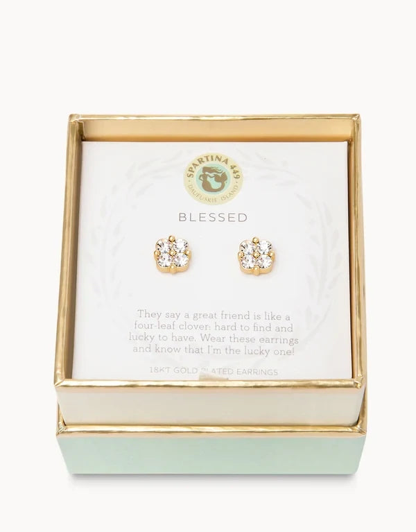 SLV Blessed Crystal Clover Studs Gold