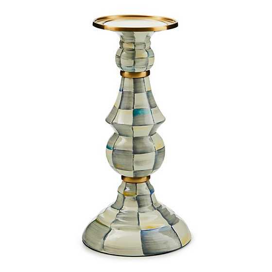 Large Sterling Check Pillar Candlestick