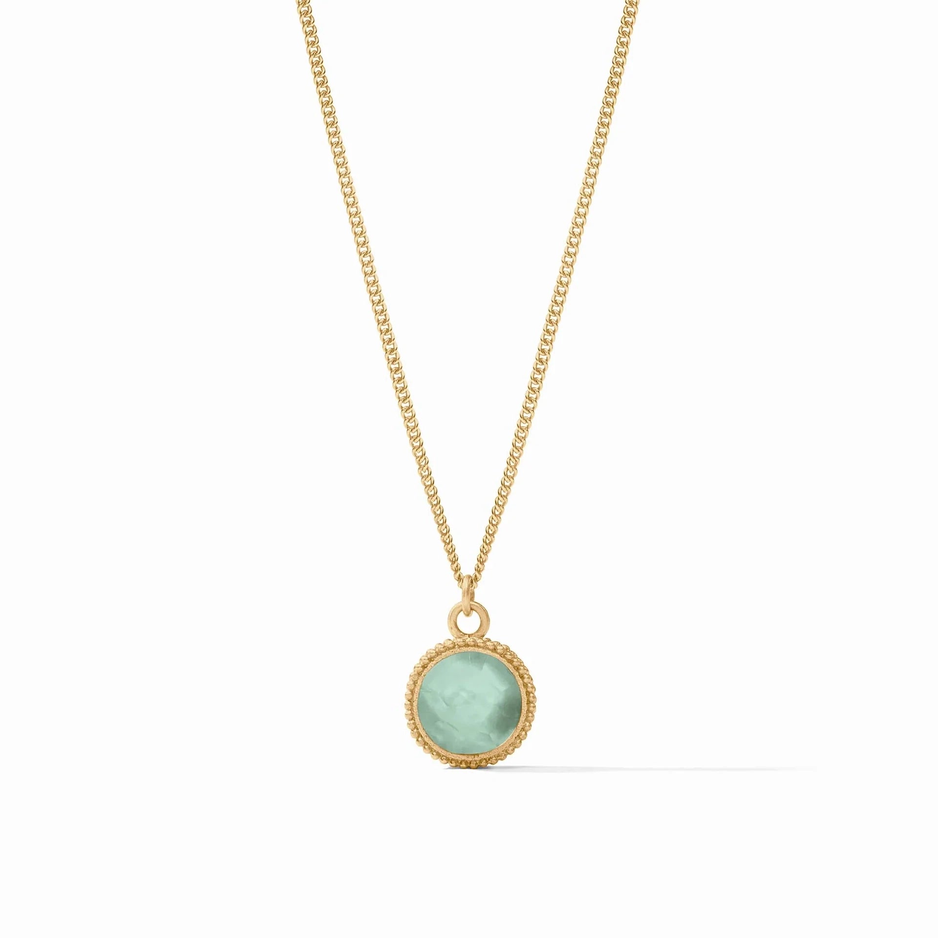 Fleur-de-Lis Solitaire Necklace - Iridescent Aquamarine Blue