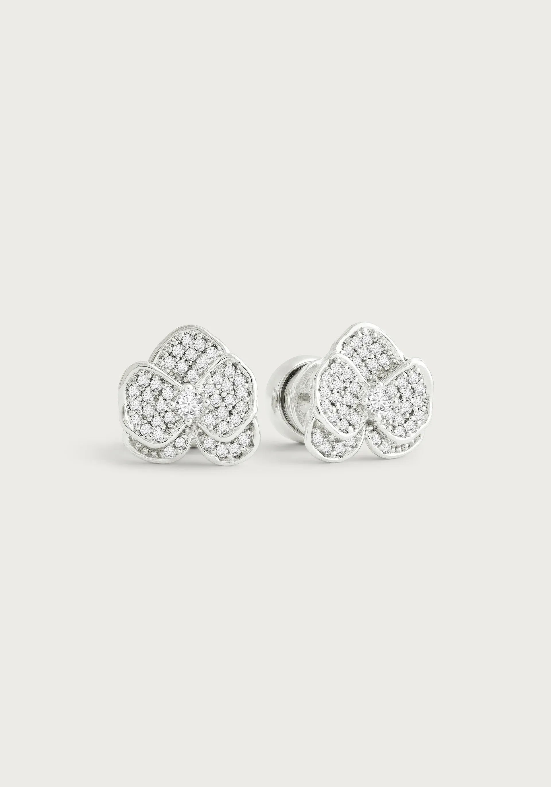 Orchid White Pave Studs - Silver