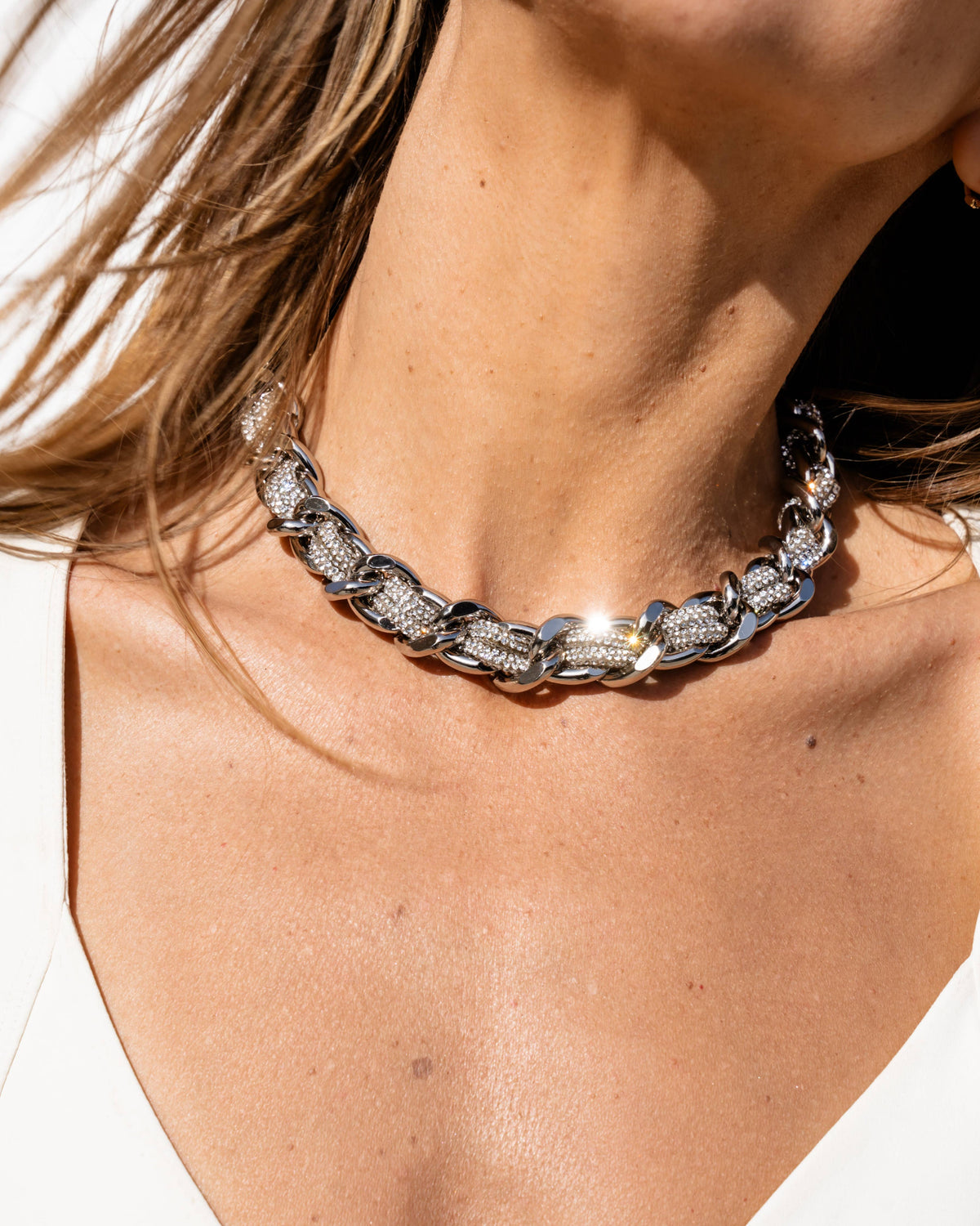 LINK STRAP / NECKLACE - Petite Silver / Crystal Rhinestone