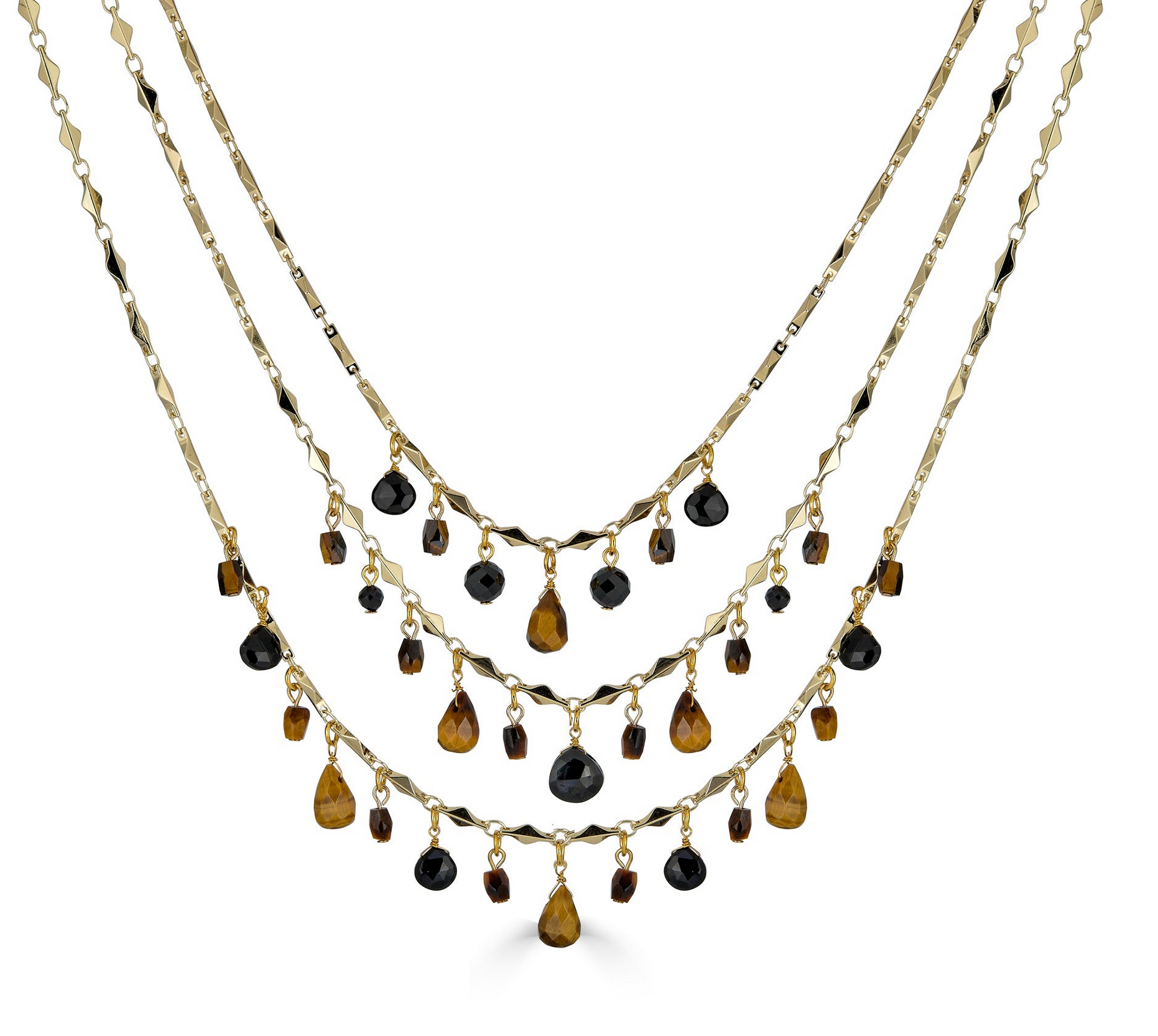 Tigers Eye & Black Spinel Bib Necklace PLN06
