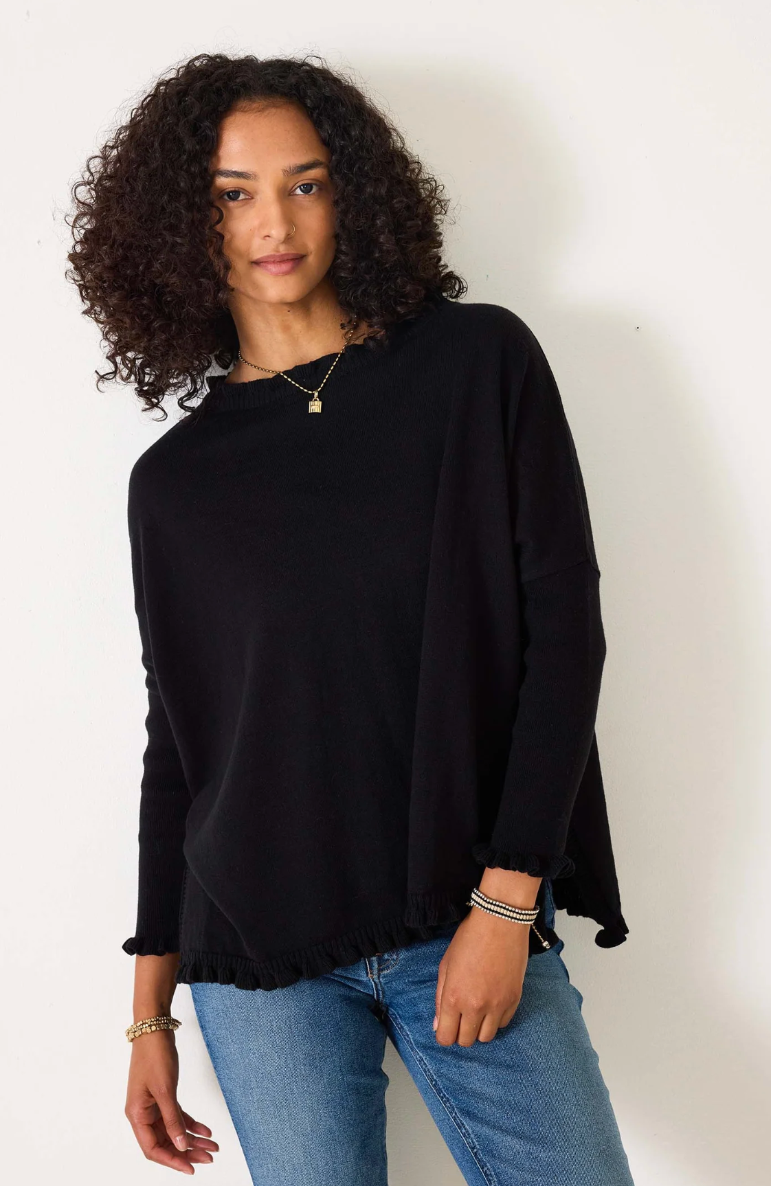 Catalina Cotton Ruffle Sweater Petite