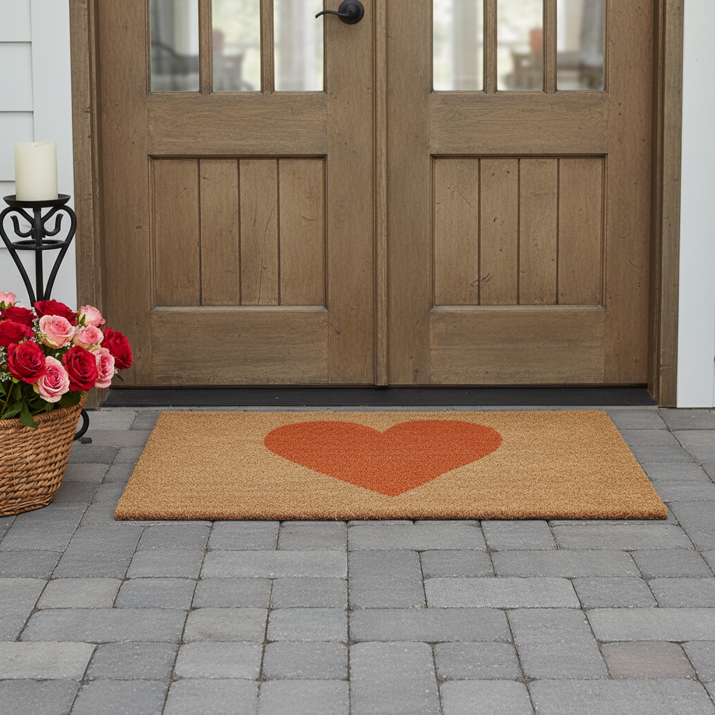 Brown And Orange Heart Outdoor Coir Door Mat