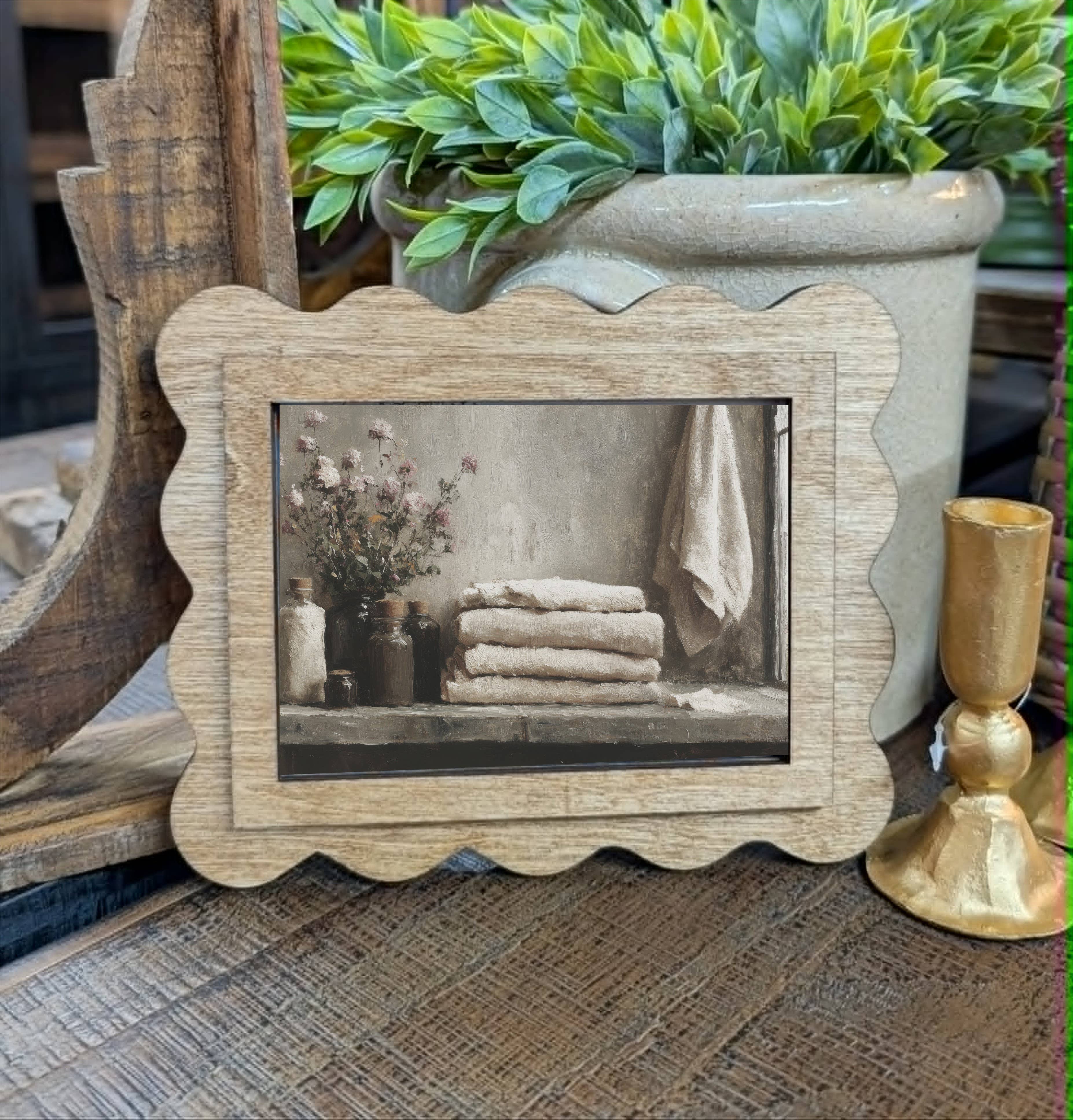 Scallop Bathroom Shelf Framed Canvas Art