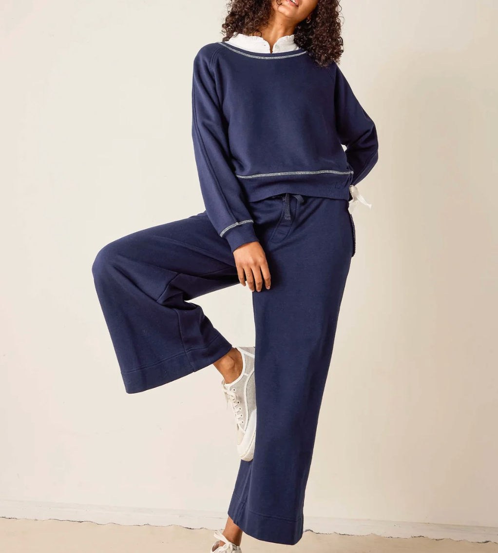 Frenchie Wide Leg Pant and Side Tie Crewneck Set