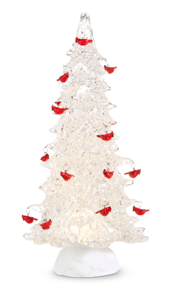 15in Lighted Tree with Cardinal Ornaments and Swirling Glitter