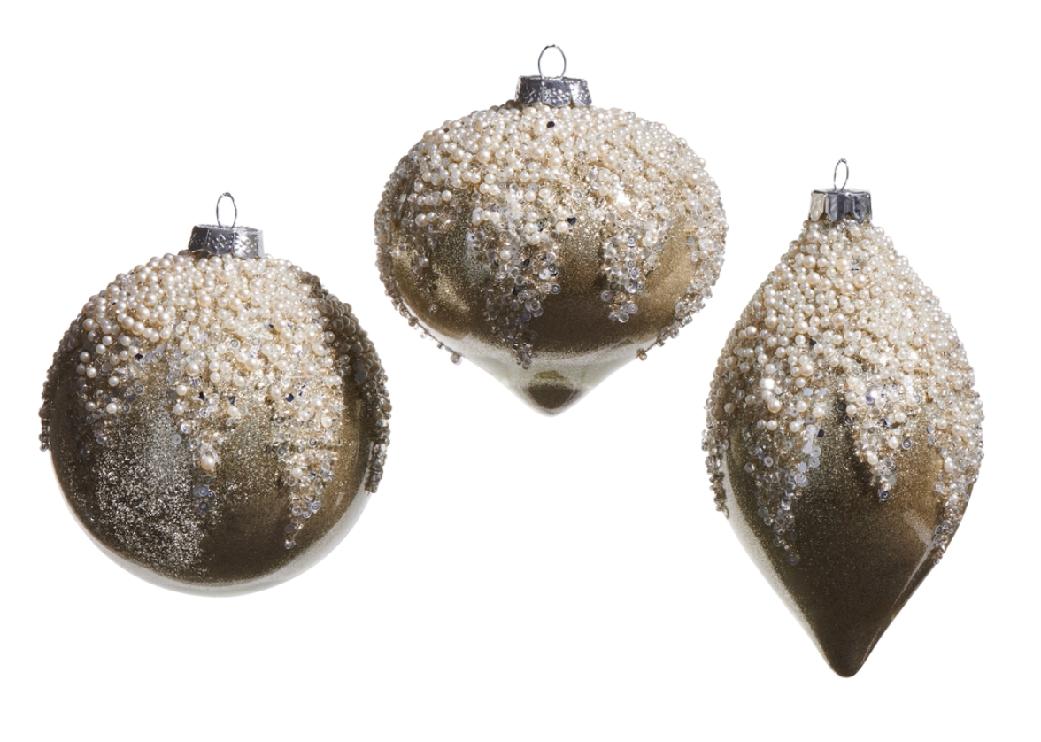4in Pearl Frosted Taupe Ornament