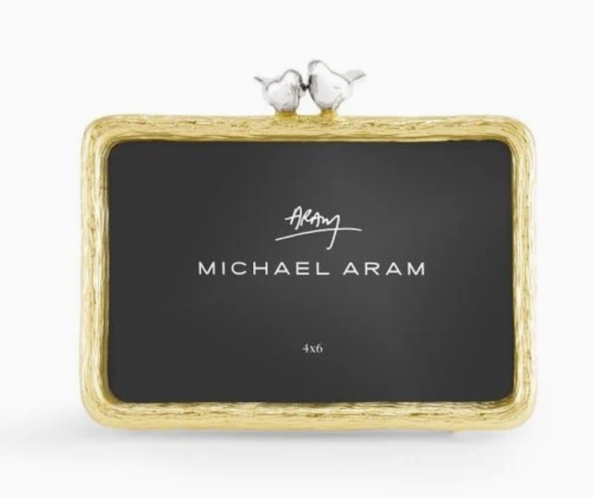 4x6 Lovebirds Frame - Gold frame with Silver Birds