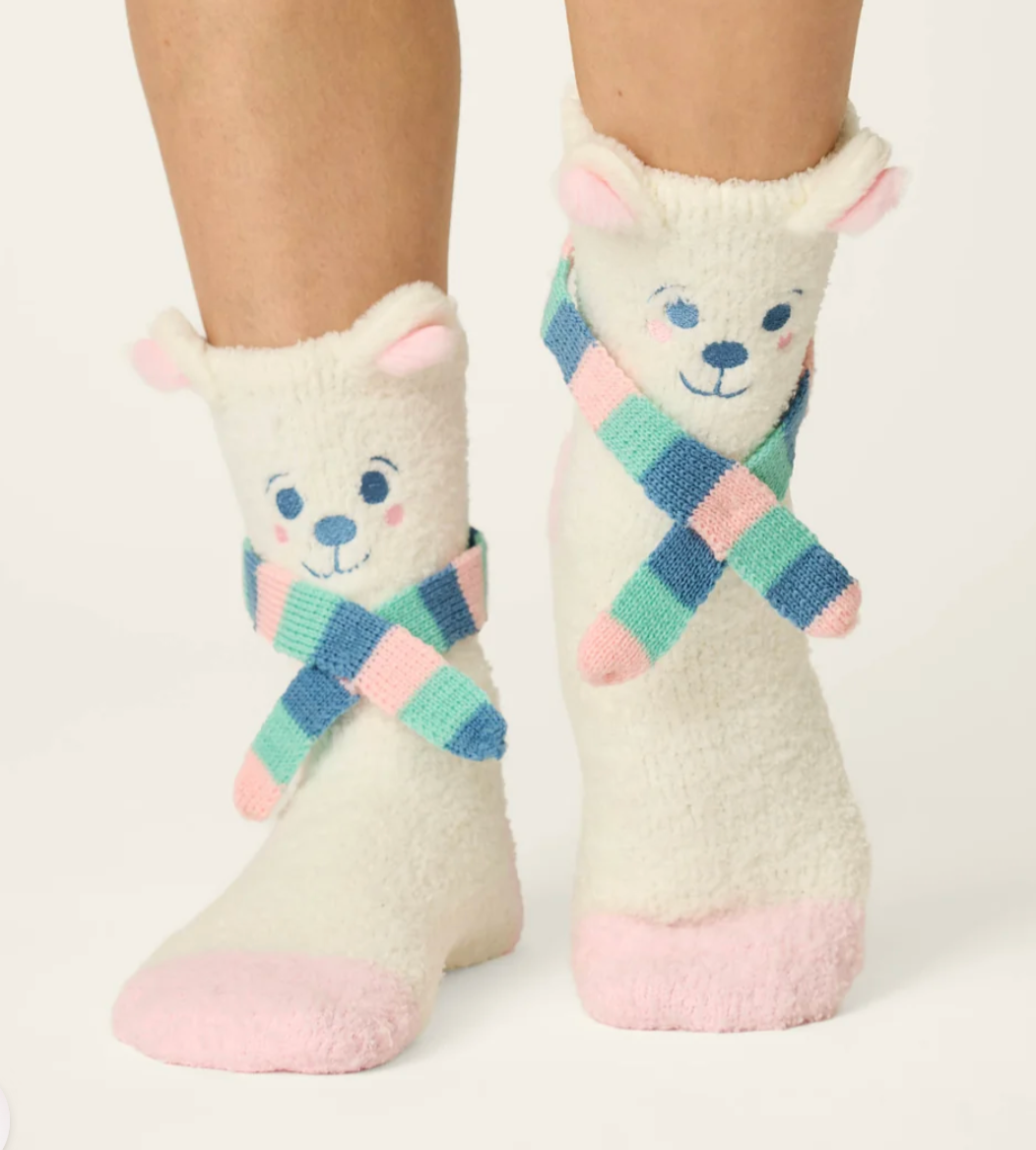 Cozy Crew Socks with Grippers – Polar Bear (Ivory)