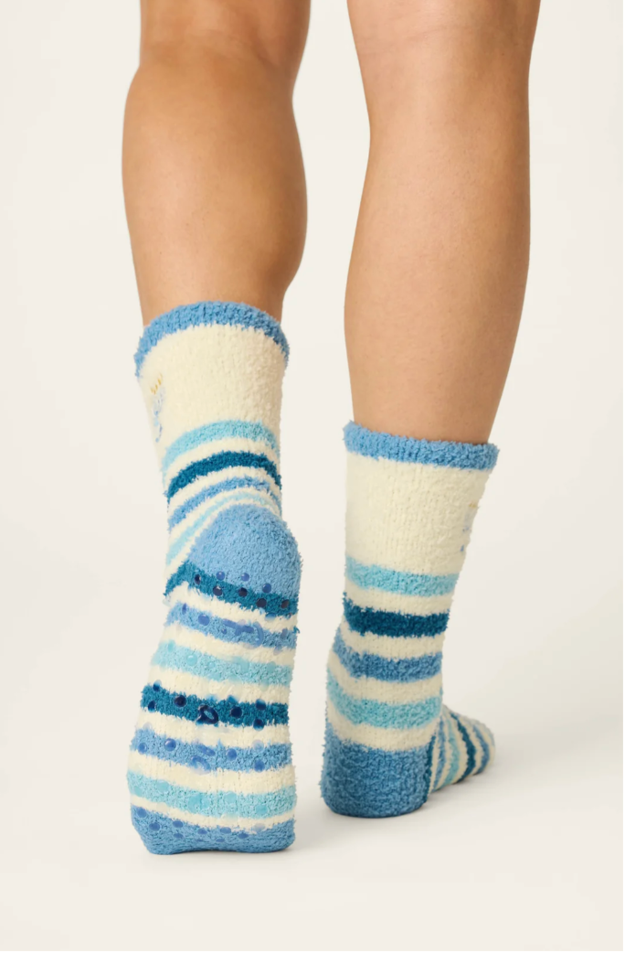 Cozy Crew Socks – Hanukkah Joy Menorah Stripes (Ivory)