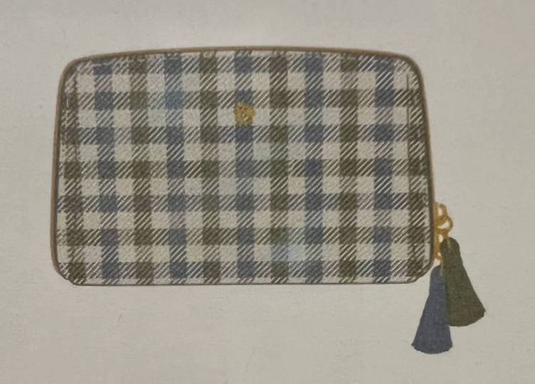 Cosmetic Pouch Gingham Blue Green