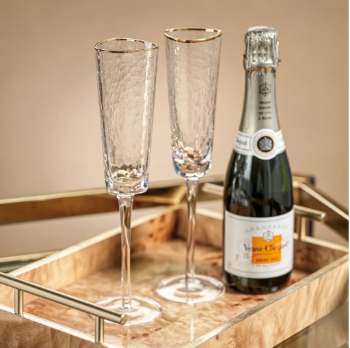 Aperitivo Triangular Champagne Flute, Gold Rim