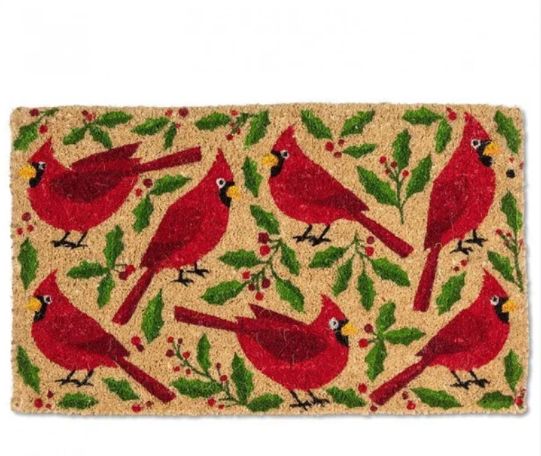Cardinals & Holly Doormat, 18 x 30 Inch