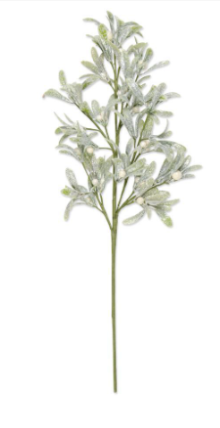 24 inch Glittered Mistletoe Stem w/ White Berries