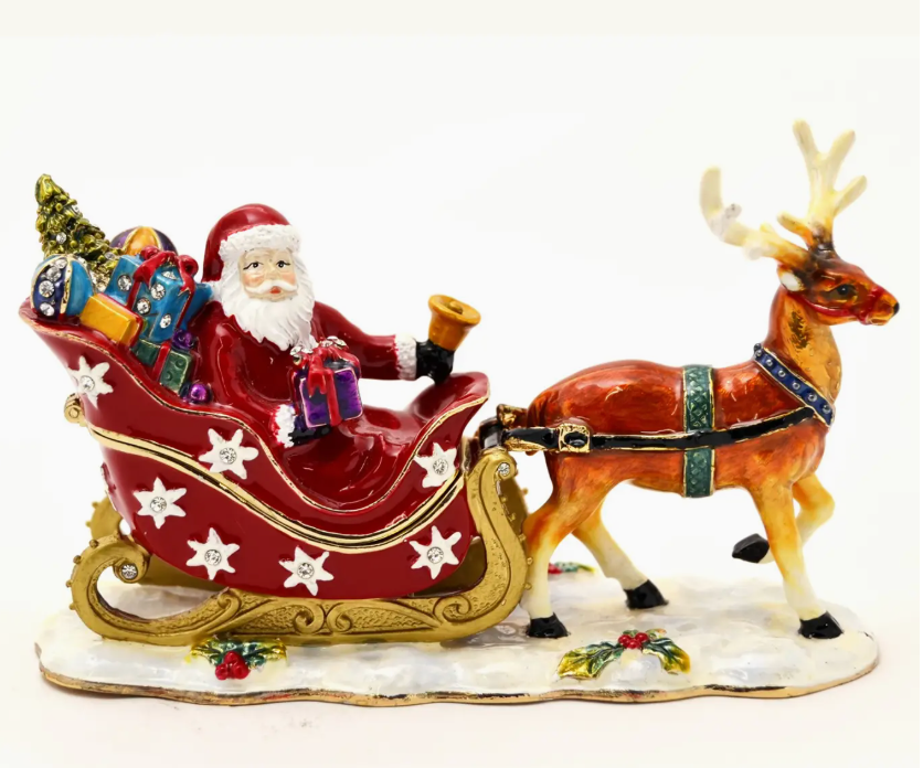 Santa on Sleigh with Reindeer Trinket Box