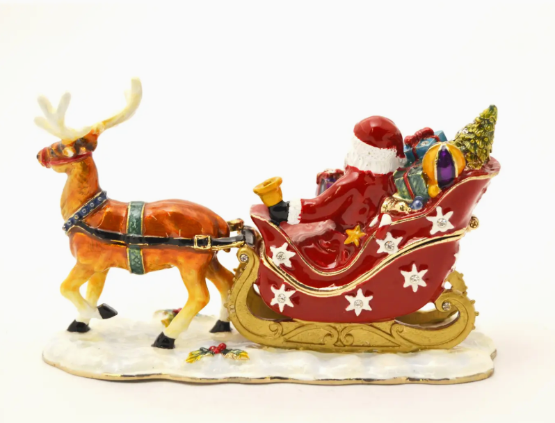 Santa on Sleigh with Reindeer Trinket Box