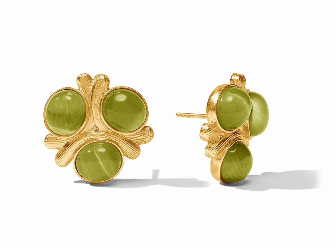 Cobblestone Statement Stud Green Cats Eye