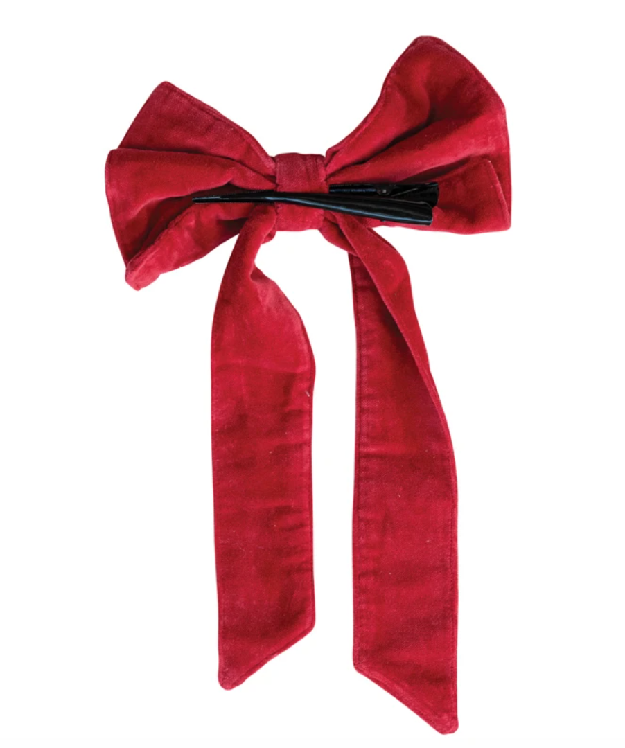 Red Cotton Velvet Clip-on Bow