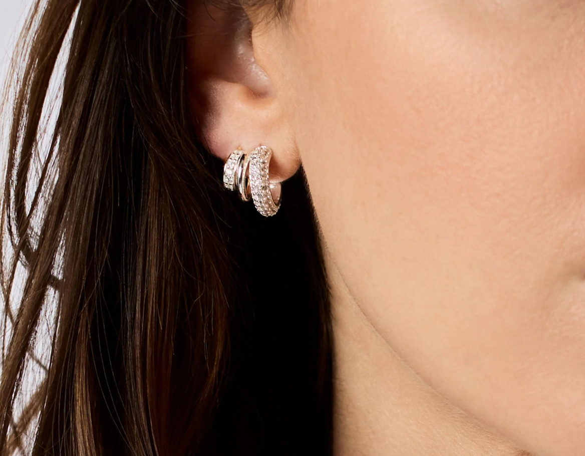 Silver Stardust Triple Hoop with Cubic Zirconias