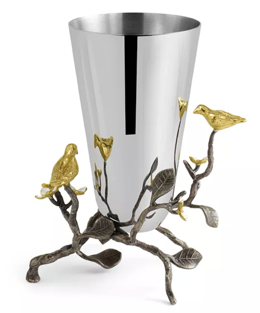 Lovebirds Silver & Gold Small Vase