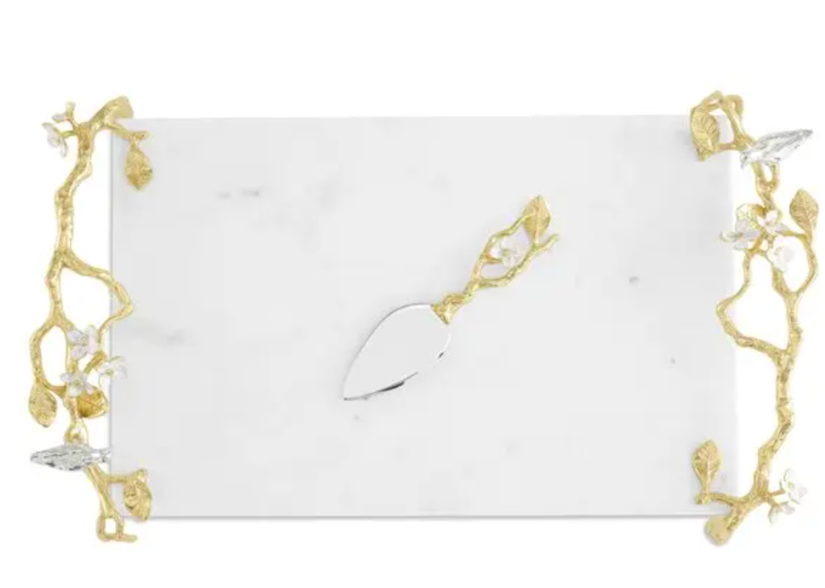 Lovebirds Silver & Gold Cheeseboard w Knife