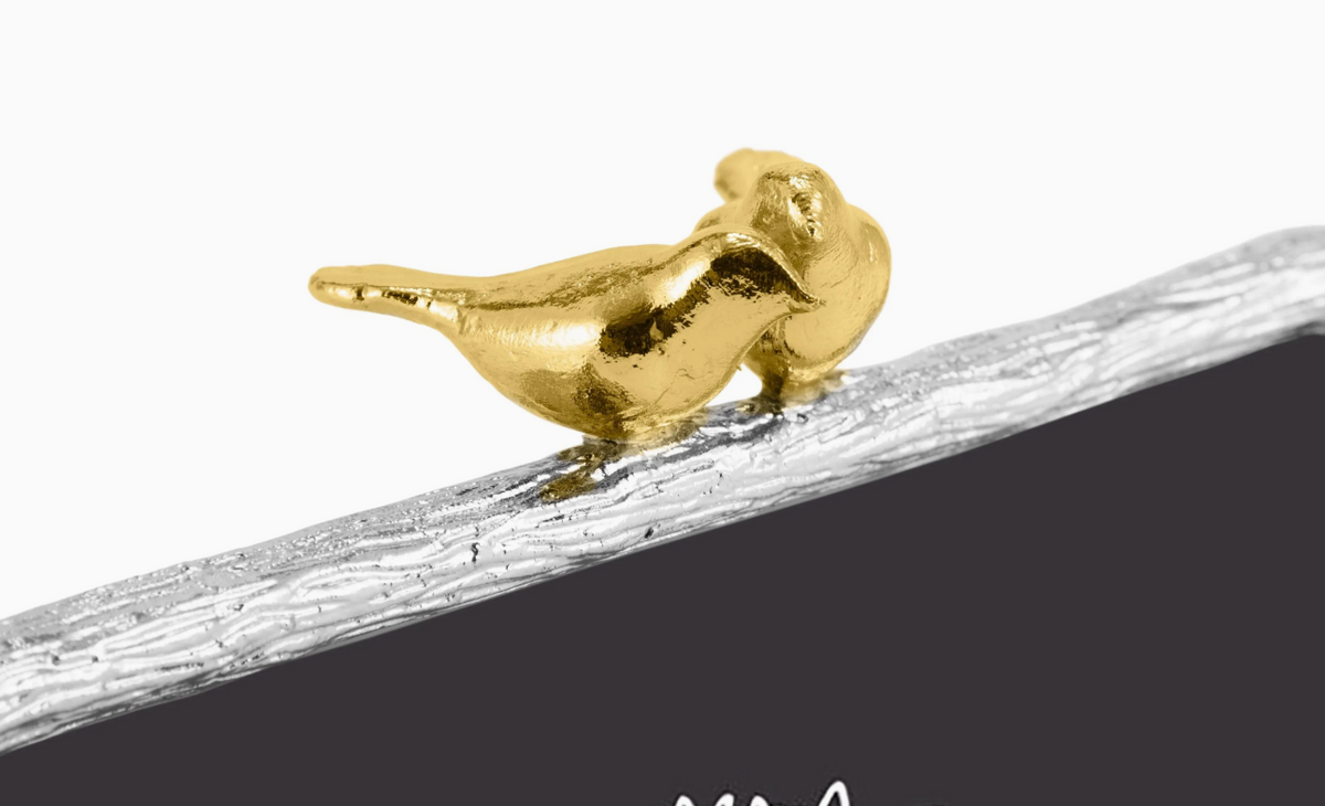4x6 Lovebirds Frame - Silver with Gold Birds