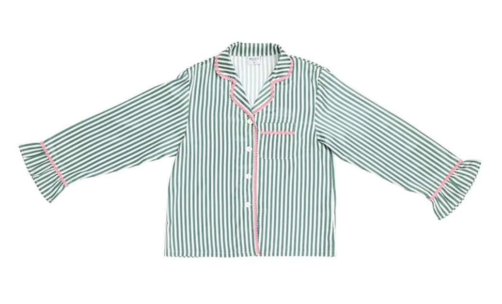 Ruffled Pj Set Green Stripes