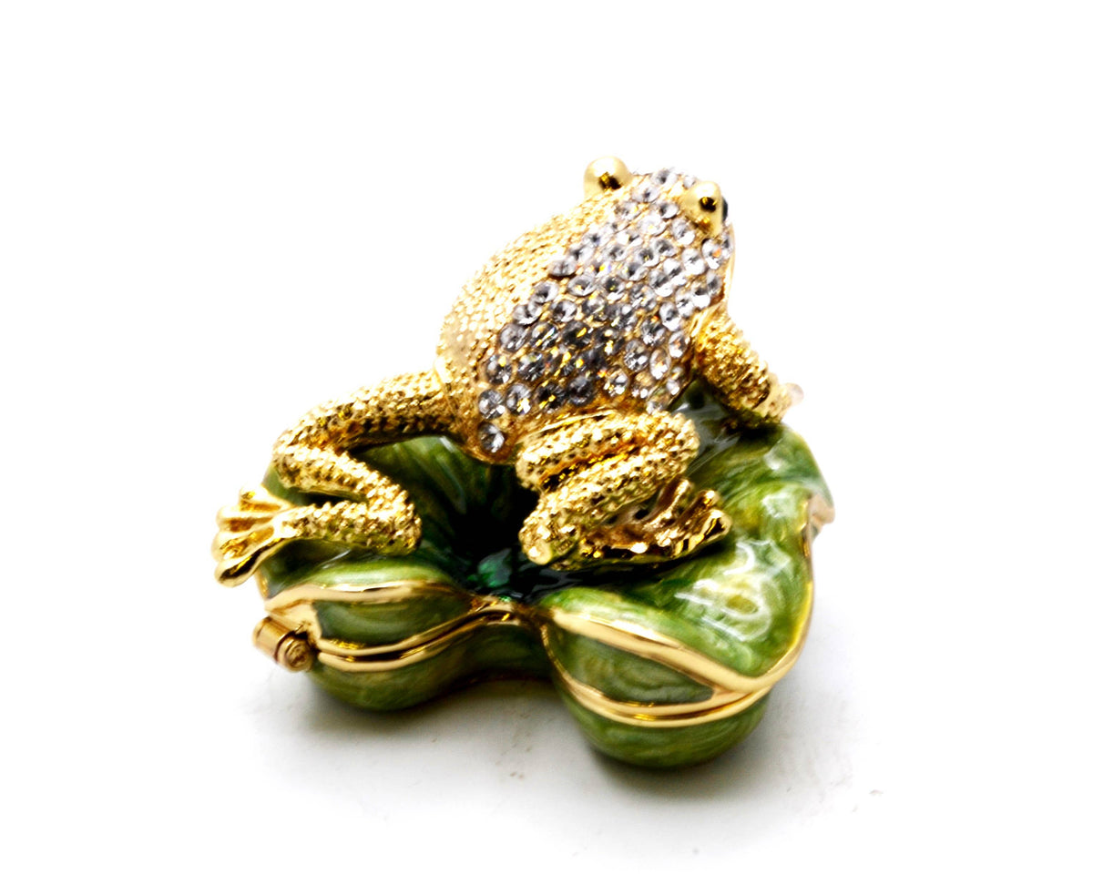 Bejeweled Frog on Lily Pad Trinket Box