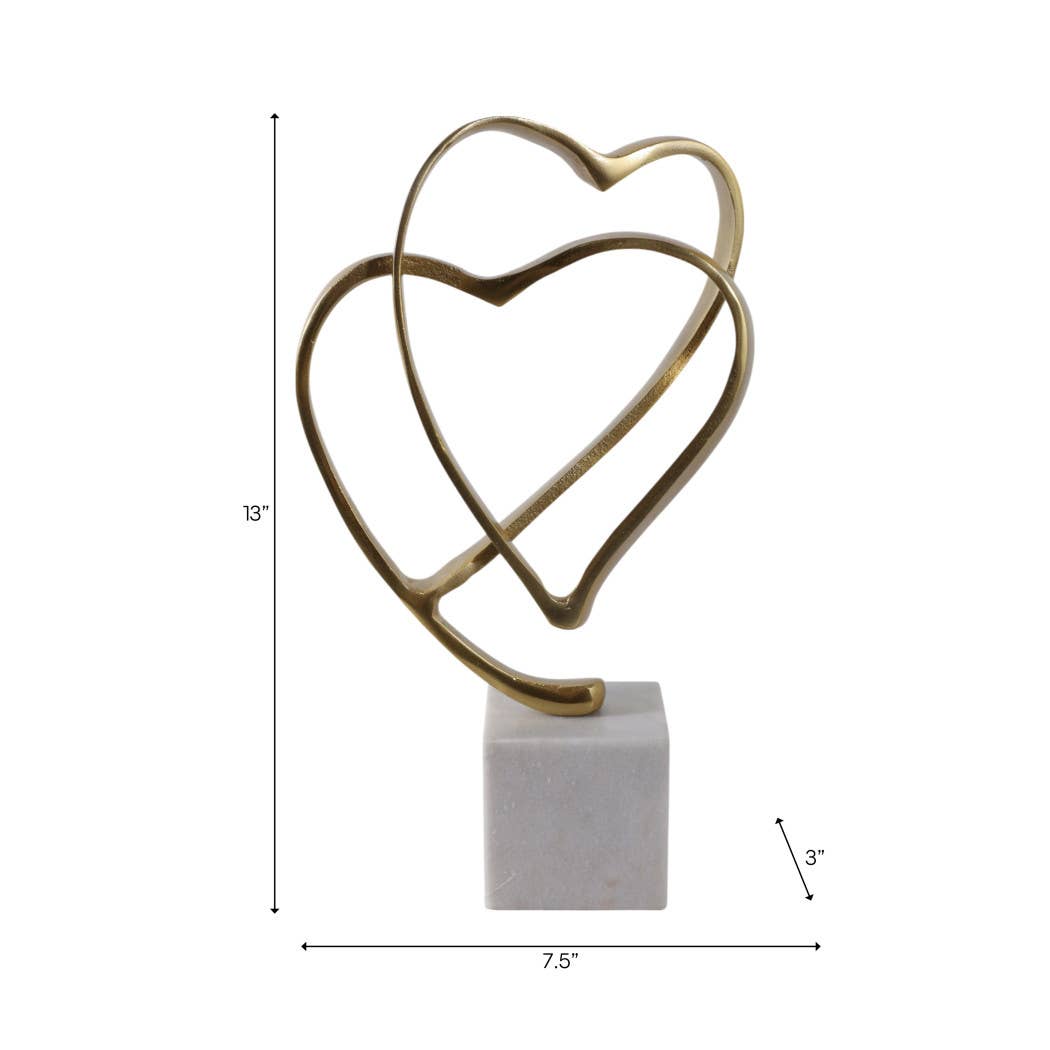 Gold Double Heart Sculpture on Marble Base