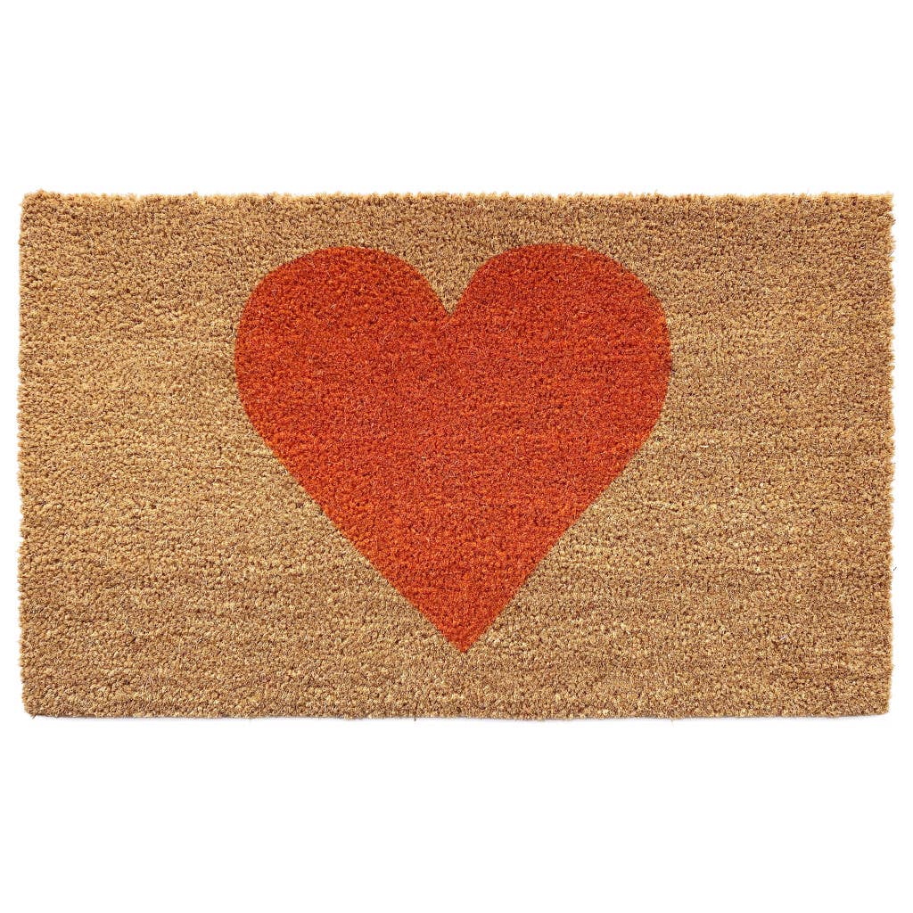 Brown And Orange Heart Outdoor Coir Door Mat