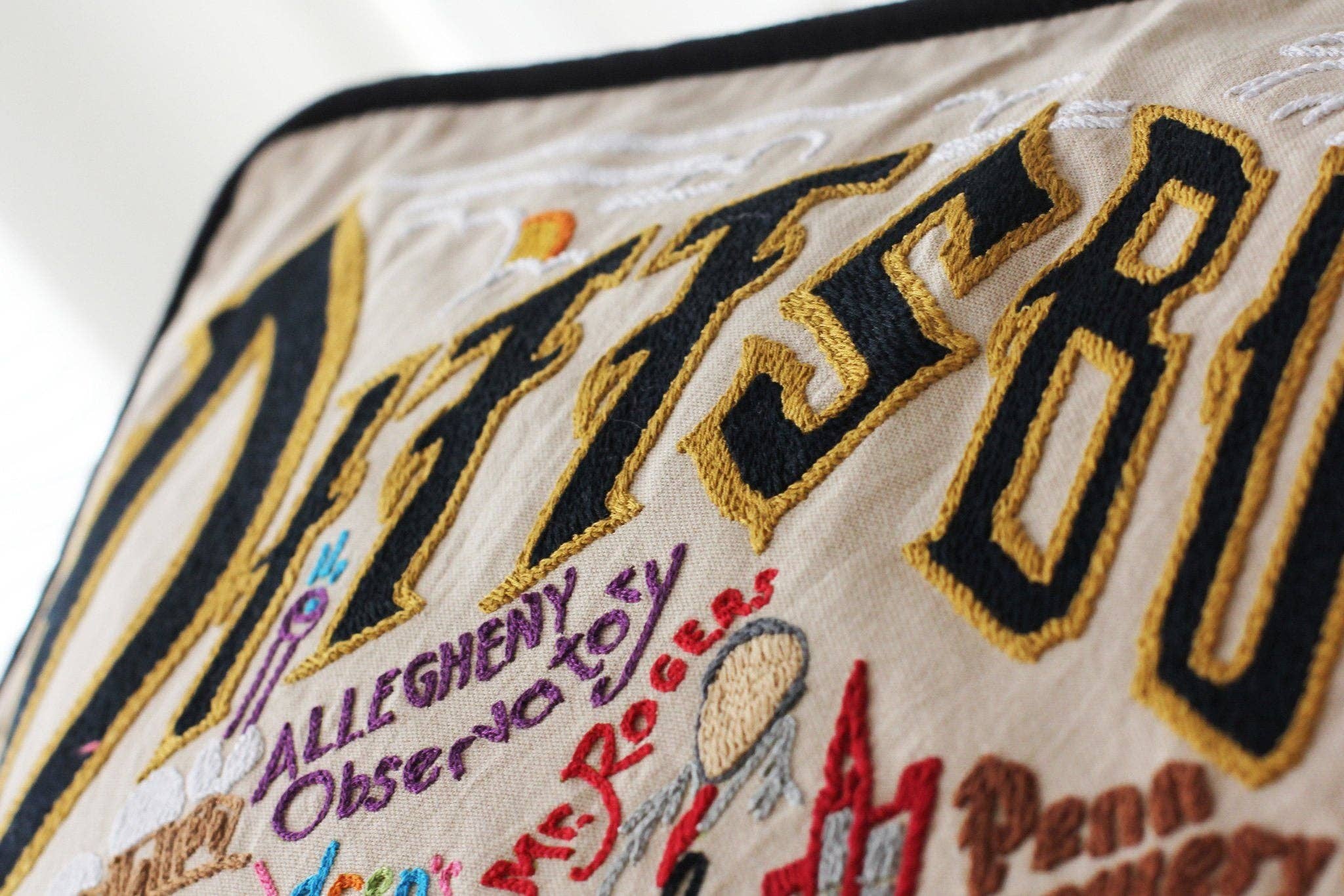 Pittsburgh Hand-Embroidered Pillow