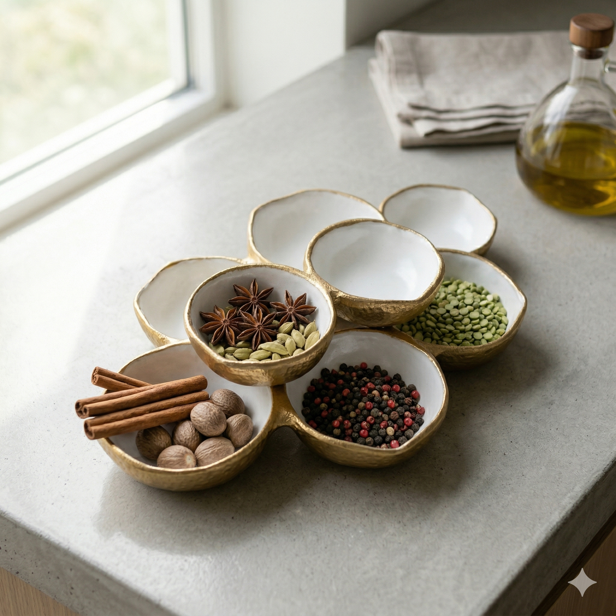 Gold & Enamel 8-Bowl Dish