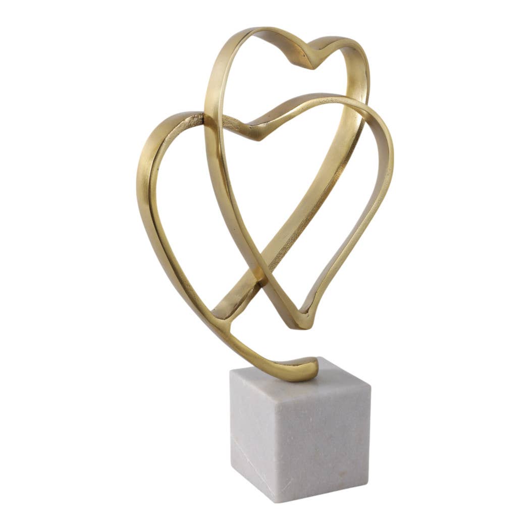 Gold Double Heart Sculpture on Marble Base