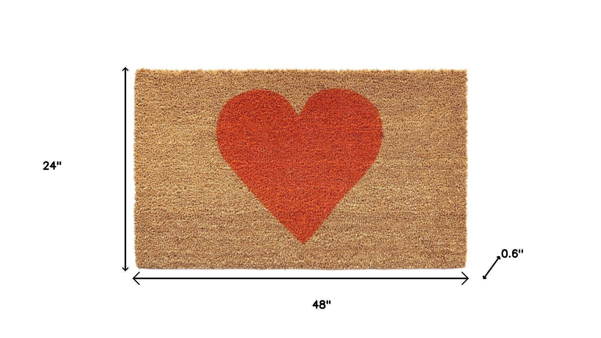 Brown And Orange Heart Outdoor Coir Door Mat