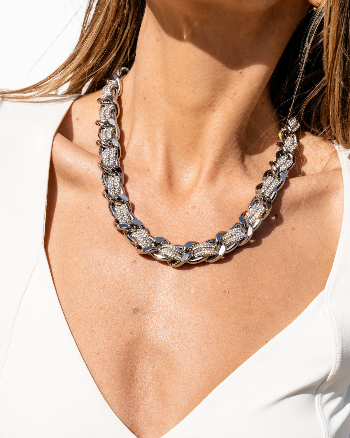 LINK STRAP / NECKLACE - Petite Silver / Crystal Rhinestone