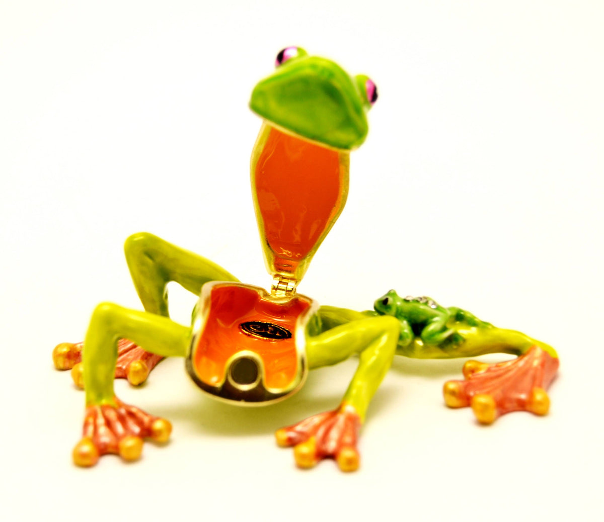 Leaping Frog with Baby Trinket Box