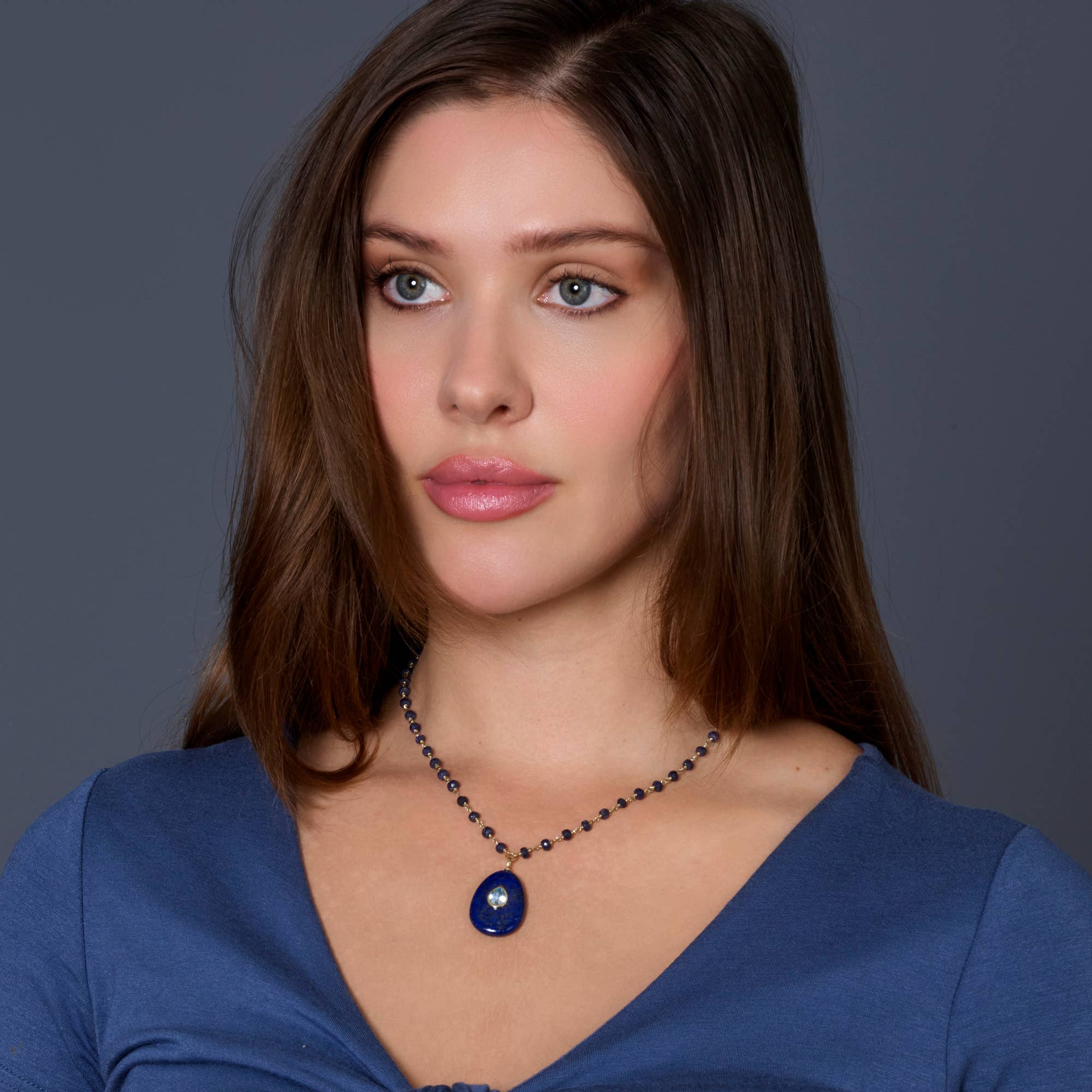 pln73 Blue Lapis Pendant Necklace with Aqua Accent