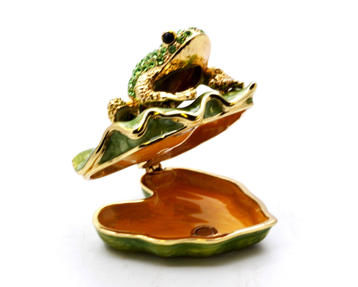 Bejeweled Frog on Lily Pad Trinket Box