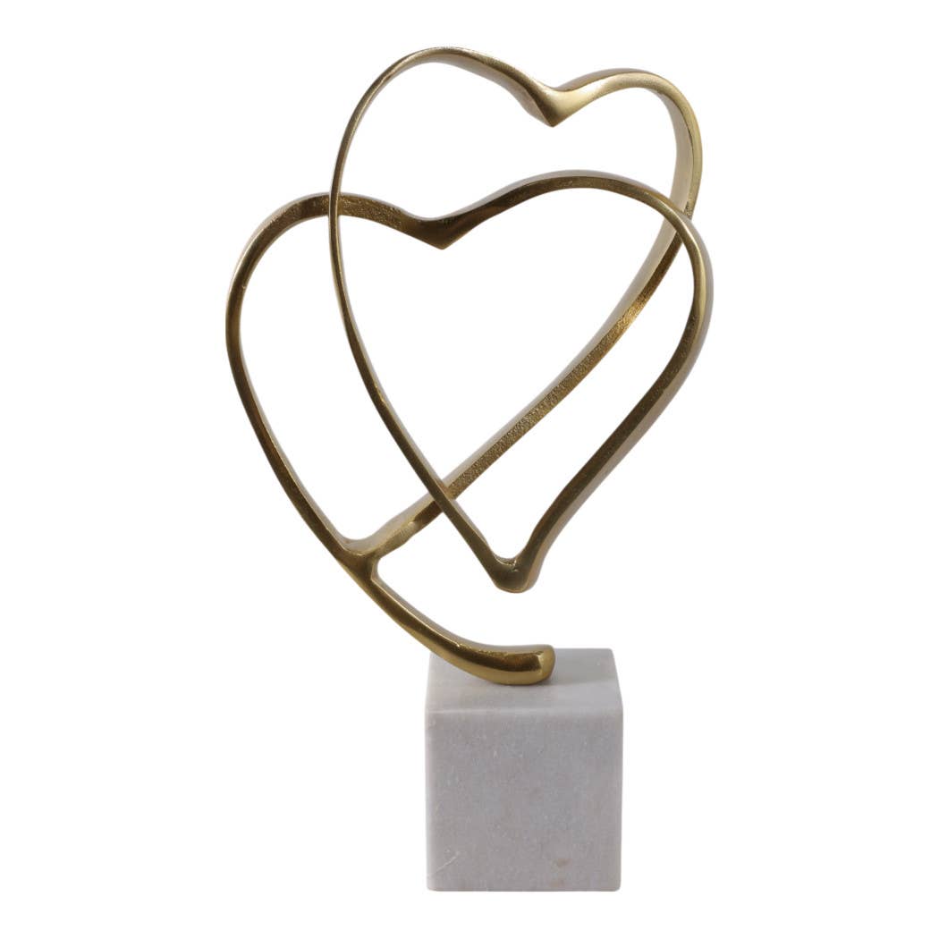 Gold Double Heart Sculpture on Marble Base