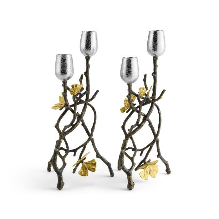 S/2 Butterfly Ginkgo Candleholders